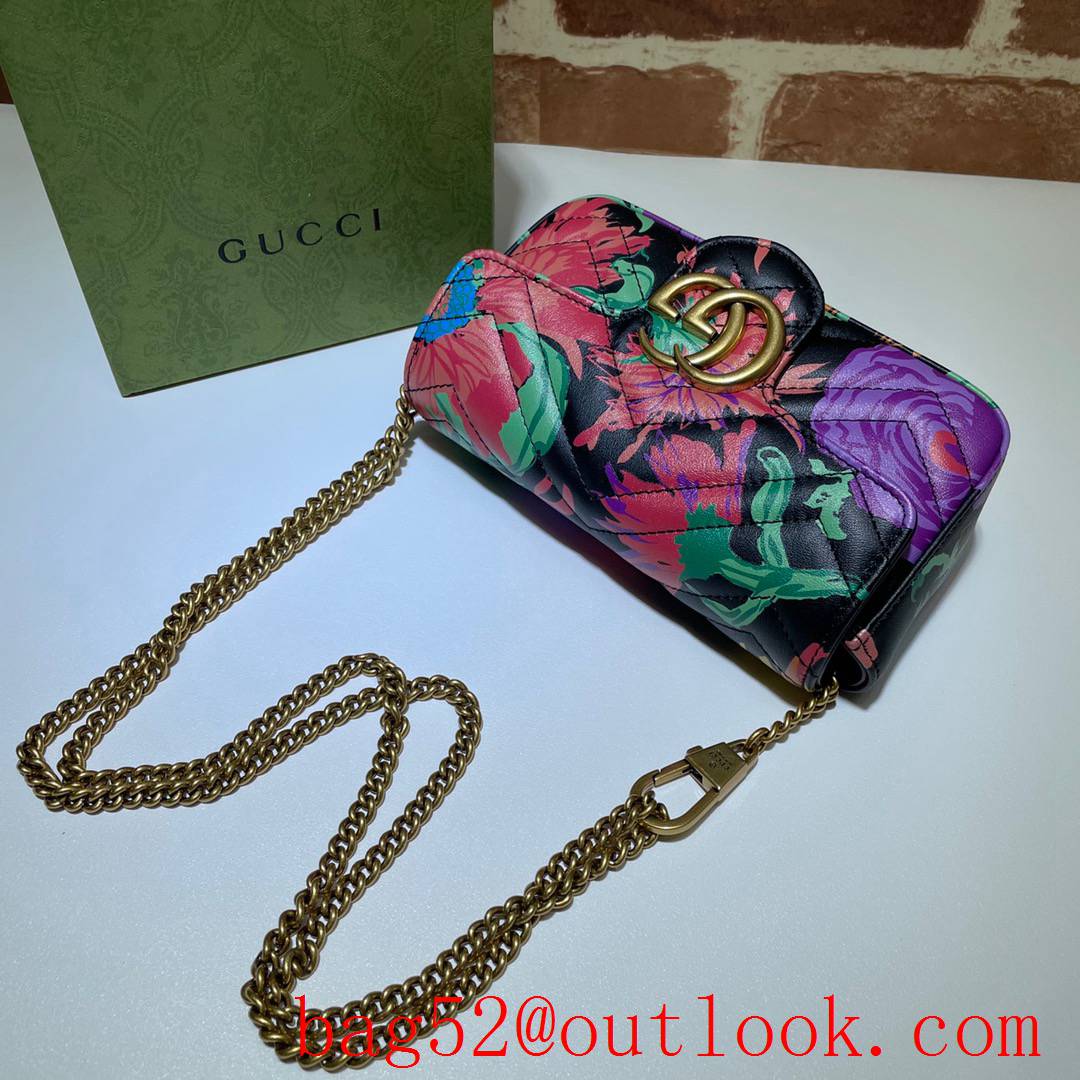 Gucci GG Marmont Nano Mini black flowers chain Shoulder Bag
