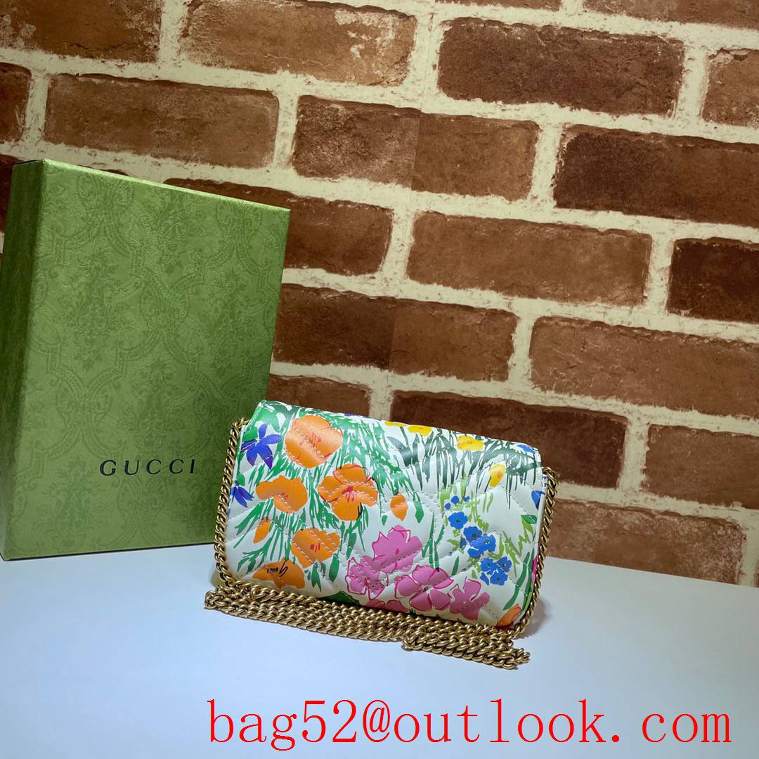 Gucci GG Marmont Nano Mini white flowers chain Shoulder Bag