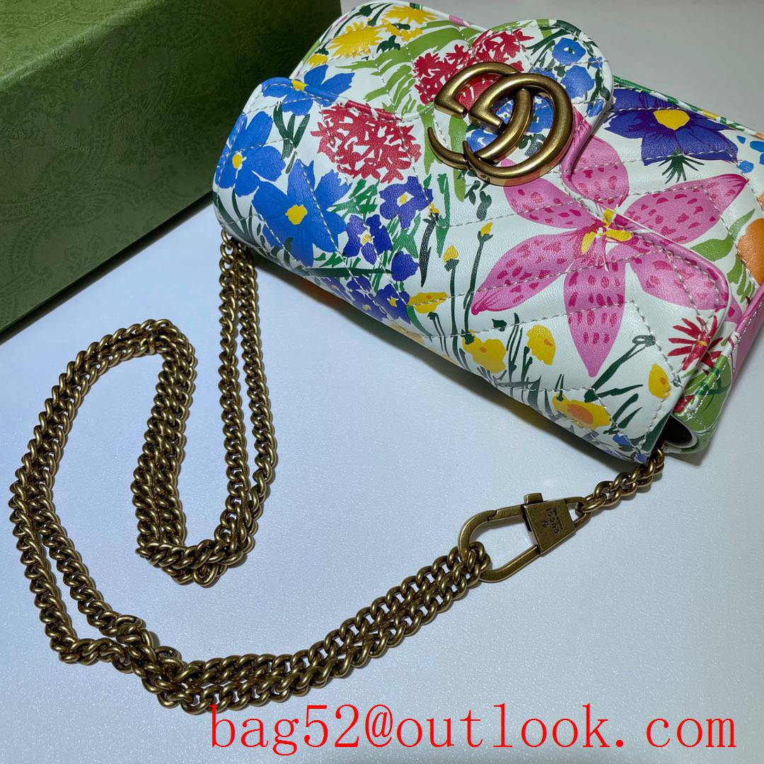 Gucci GG Marmont Nano Mini white flowers chain Shoulder Bag