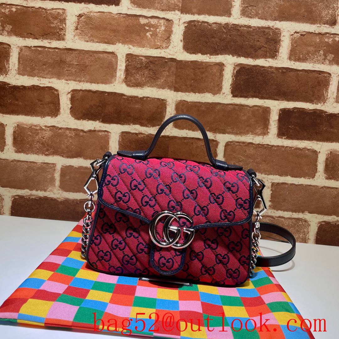 Gucci GG Marmont Mini red Canvas v leather Top Handle tote shoulder bag