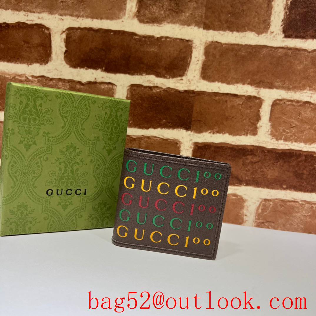 Gucci 100 Print brown cowhide Wallet Purse