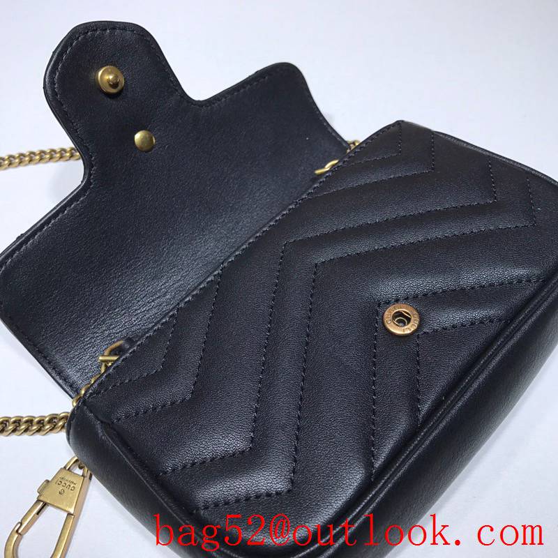 Gucci GG Marmont Nano Mini black real leather chain Shoulder Bag
