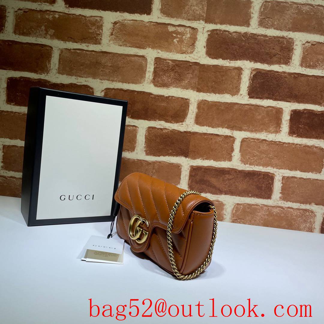 Gucci GG Marmont Nano Mini brown real leather chain Shoulder Bag