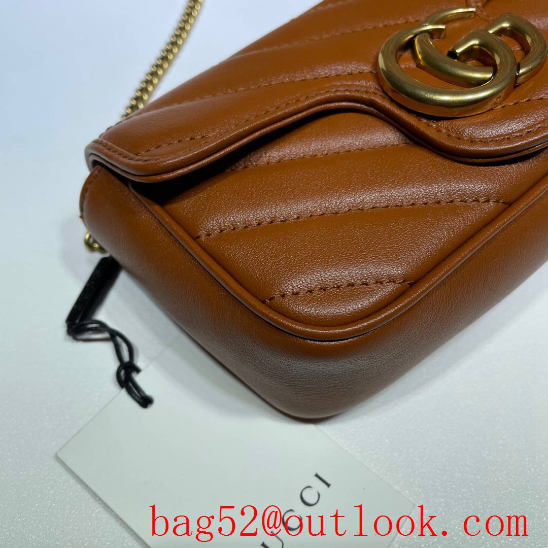 Gucci GG Marmont Nano Mini brown real leather chain Shoulder Bag