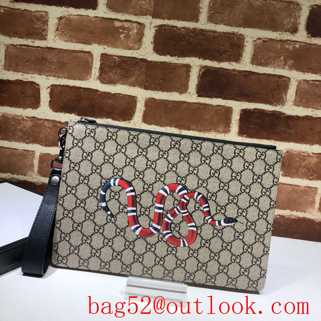 Gucci GG Supreme Men calfskin Clutch snake Purse Bag