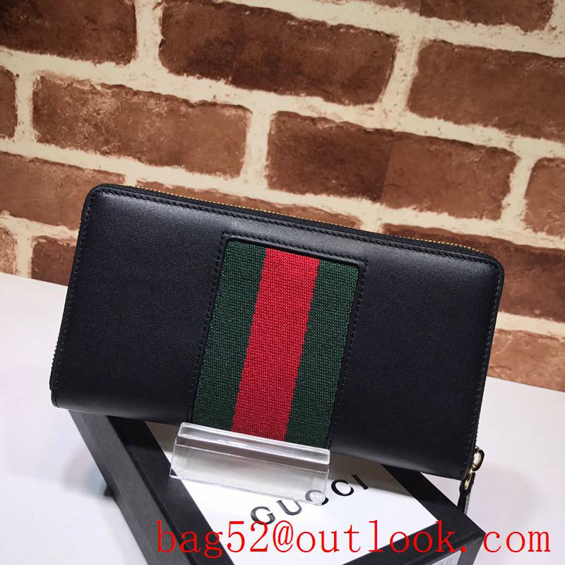 Gucci Sylvie black calfskin long Zipper Purse Wallet