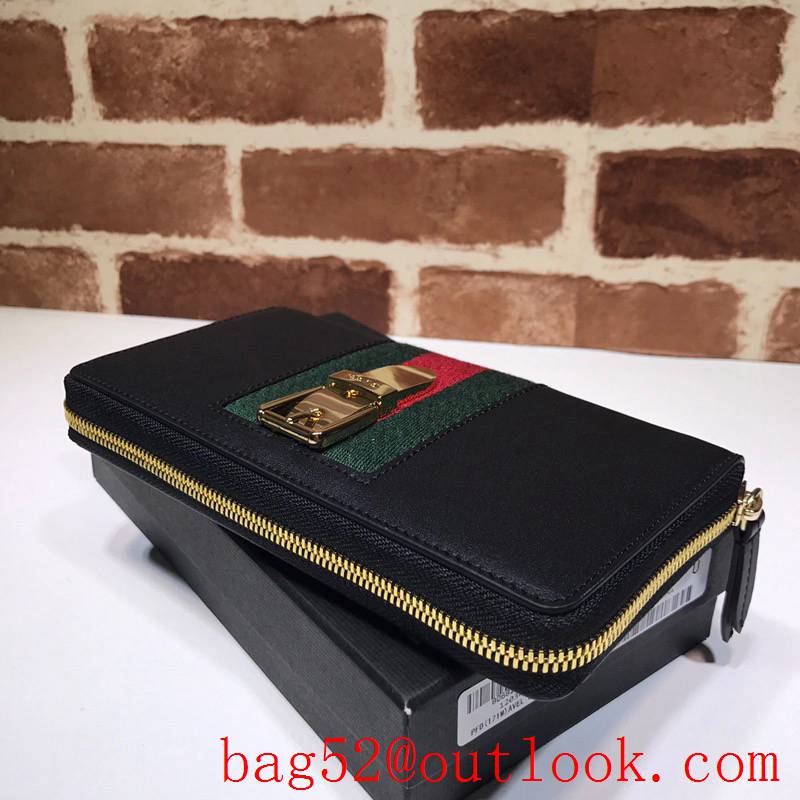 Gucci Sylvie black calfskin long Zipper Purse Wallet