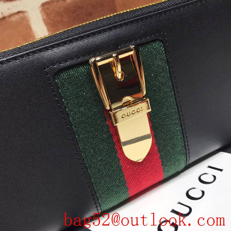 Gucci Sylvie black calfskin long Zipper Purse Wallet