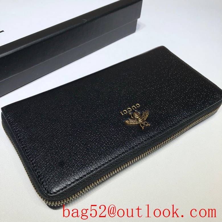 Gucci black calfskin Men Wallet bee Purse