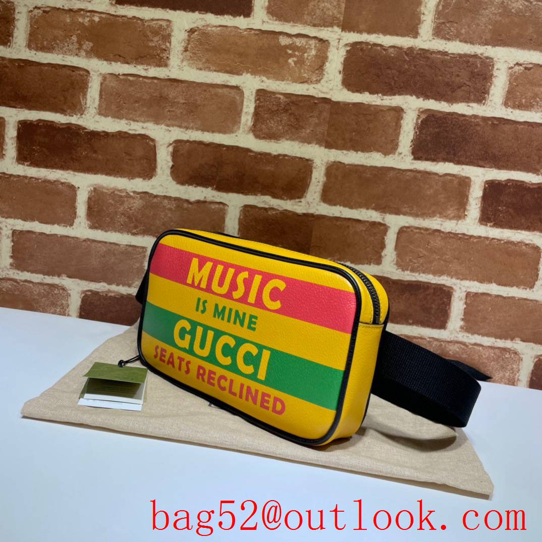 Gucci 100 men calfskin yellow Print Belt Bag Purse