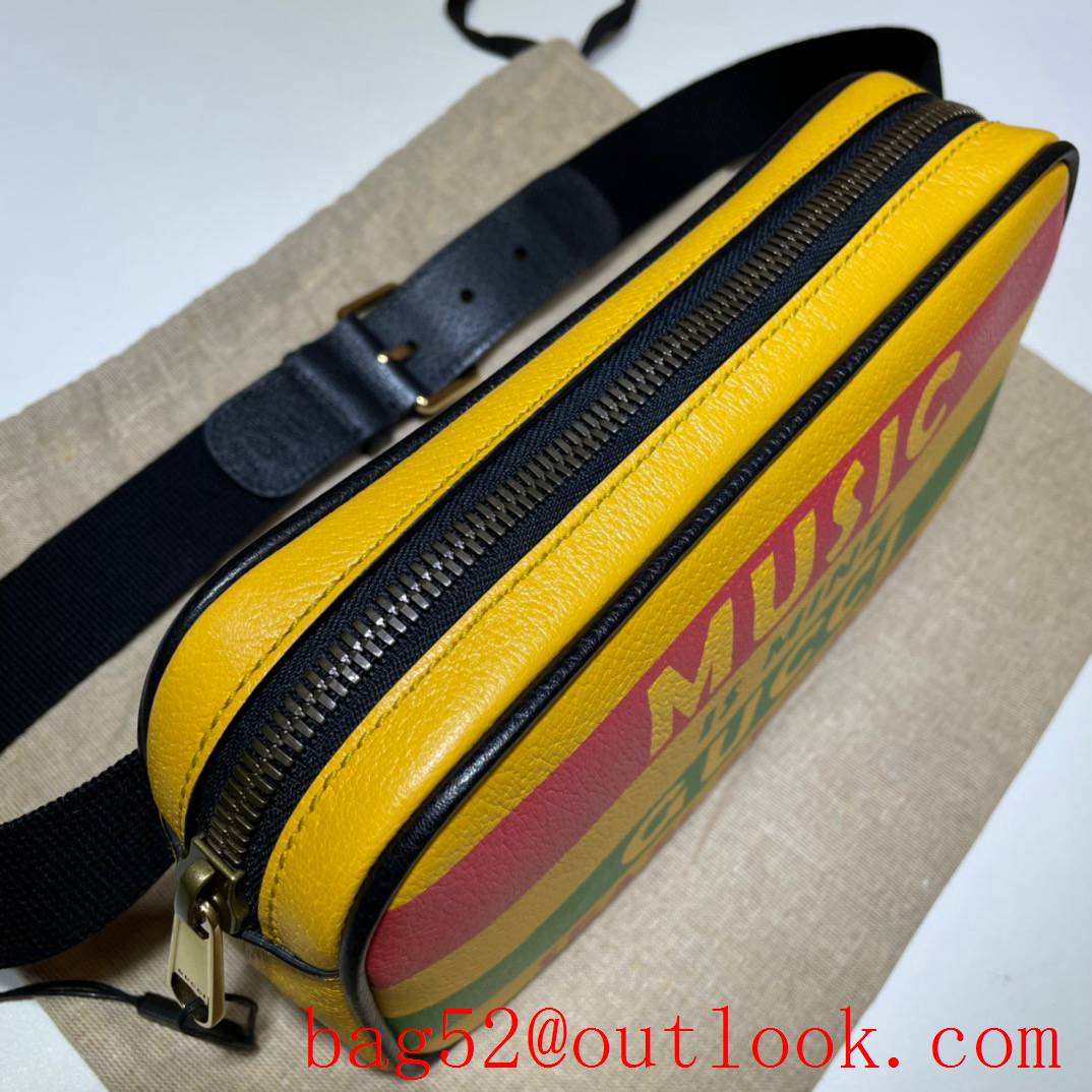 Gucci 100 men calfskin yellow Print Belt Bag Purse