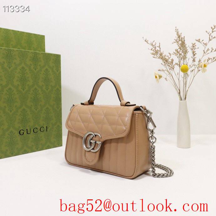 Gucci GG Marmont apricot real leather Mini top Handle shoulder tote Bag