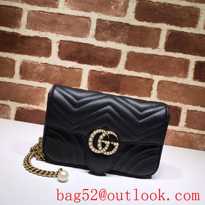 Gucci GG Marmont small Quilted v Pearl calfskin black Shoulder Bag