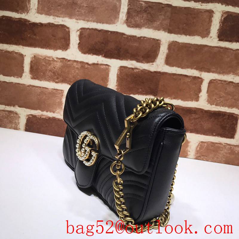 Gucci GG Marmont small Quilted v Pearl calfskin black Shoulder Bag