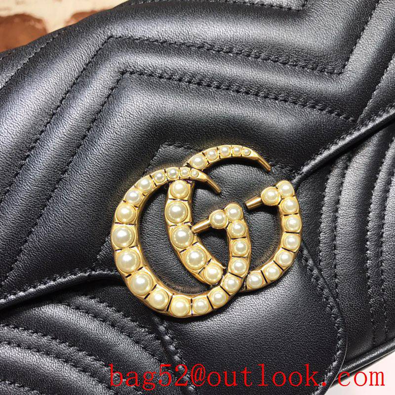 Gucci GG Marmont small Quilted v Pearl calfskin black Shoulder Bag