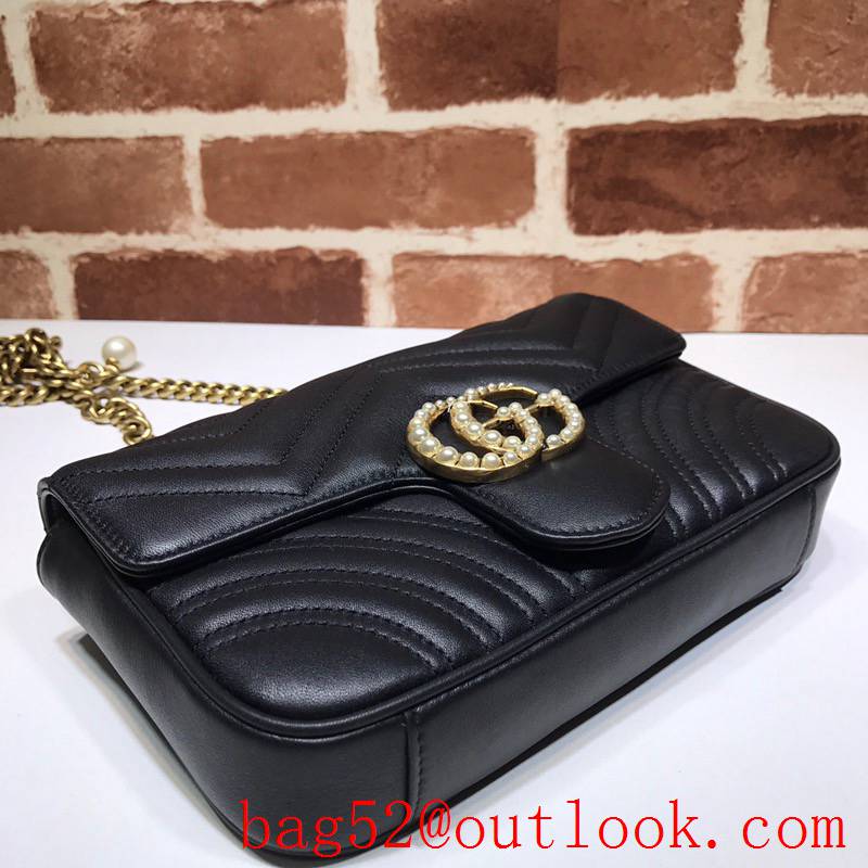 Gucci GG Marmont small Quilted v Pearl calfskin black Shoulder Bag