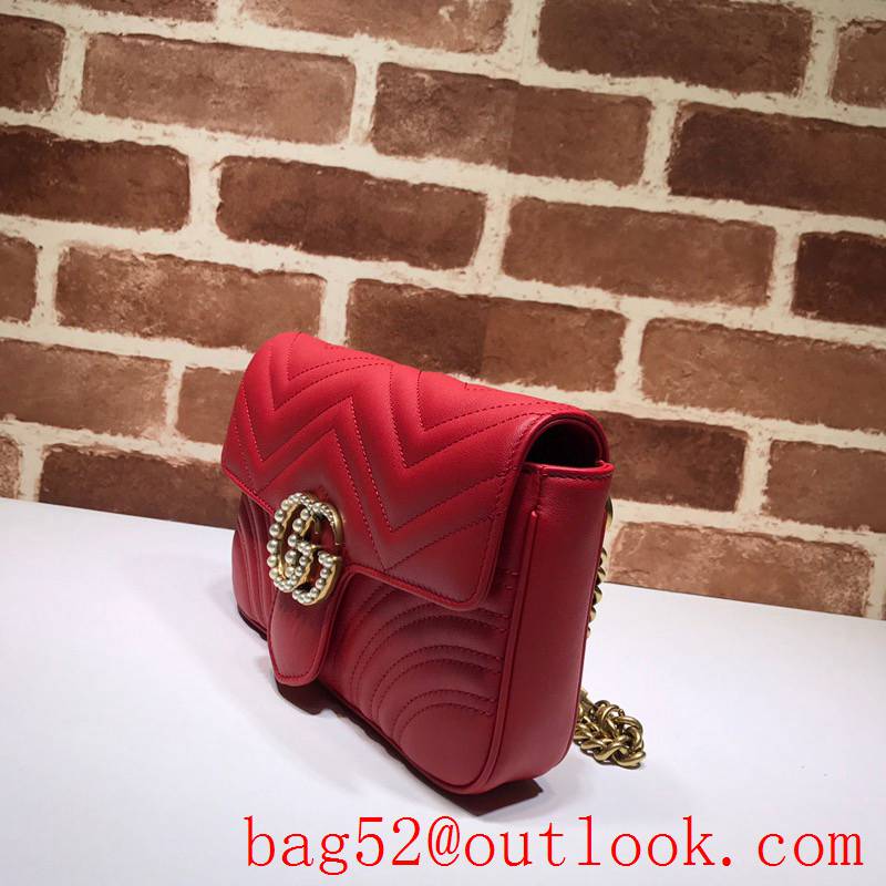 Gucci GG Marmont small Quilted v Pearl calfskin red Shoulder Bag