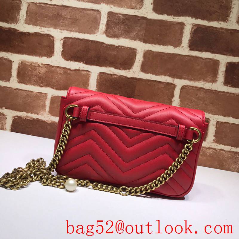 Gucci GG Marmont small Quilted v Pearl calfskin red Shoulder Bag