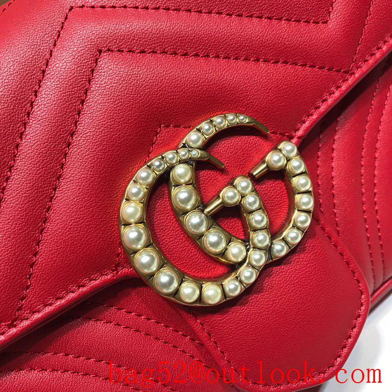 Gucci GG Marmont small Quilted v Pearl calfskin red Shoulder Bag