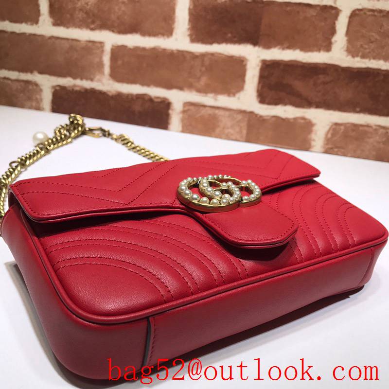 Gucci GG Marmont small Quilted v Pearl calfskin red Shoulder Bag