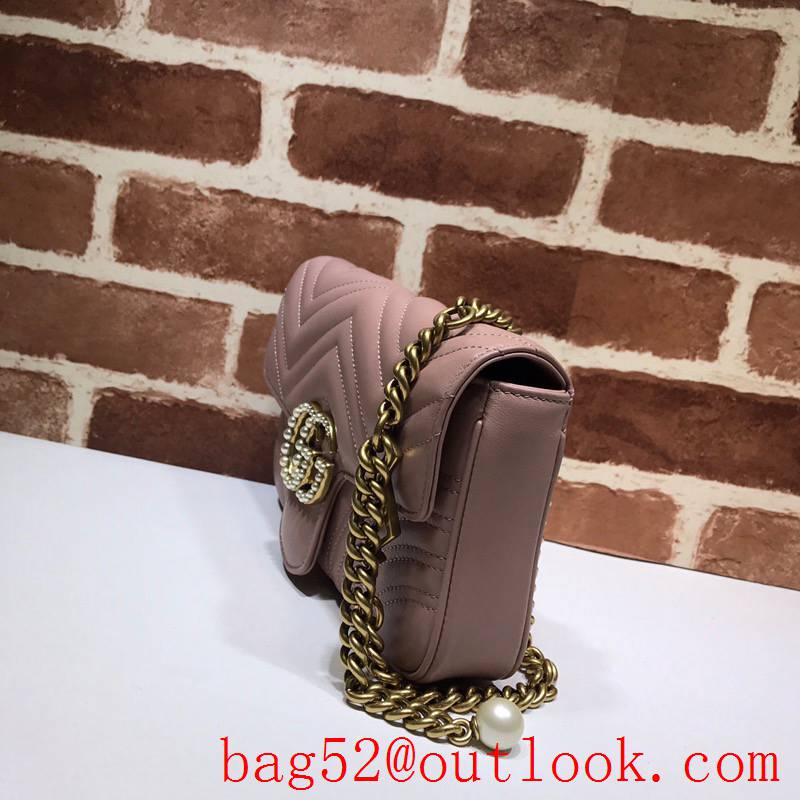 Gucci GG Marmont small Quilted v Pearl calfskin nude Shoulder Bag