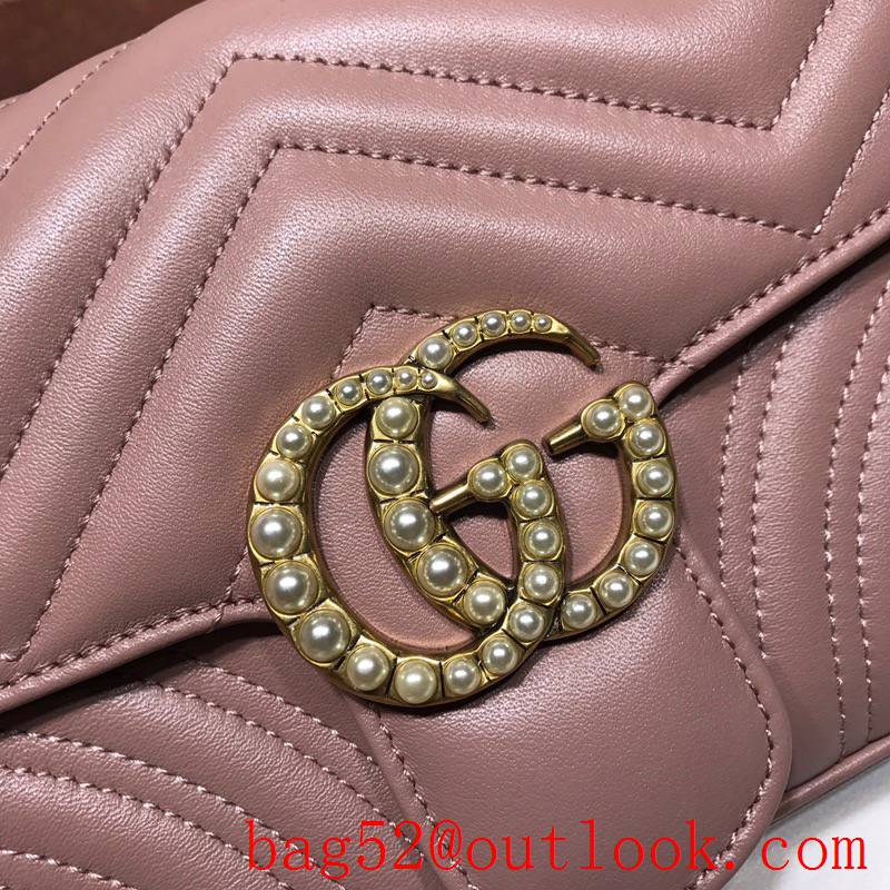 Gucci GG Marmont small Quilted v Pearl calfskin nude Shoulder Bag