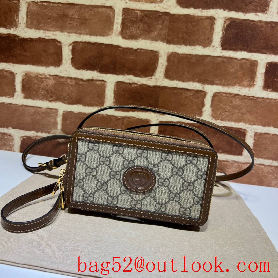 Gucci GG Men Retro Mini Canvas v brown leather Shoulder Bag purse