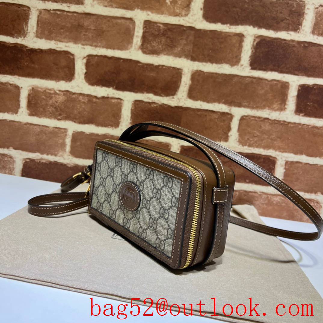 Gucci GG Men Retro Mini Canvas v brown leather Shoulder Bag purse