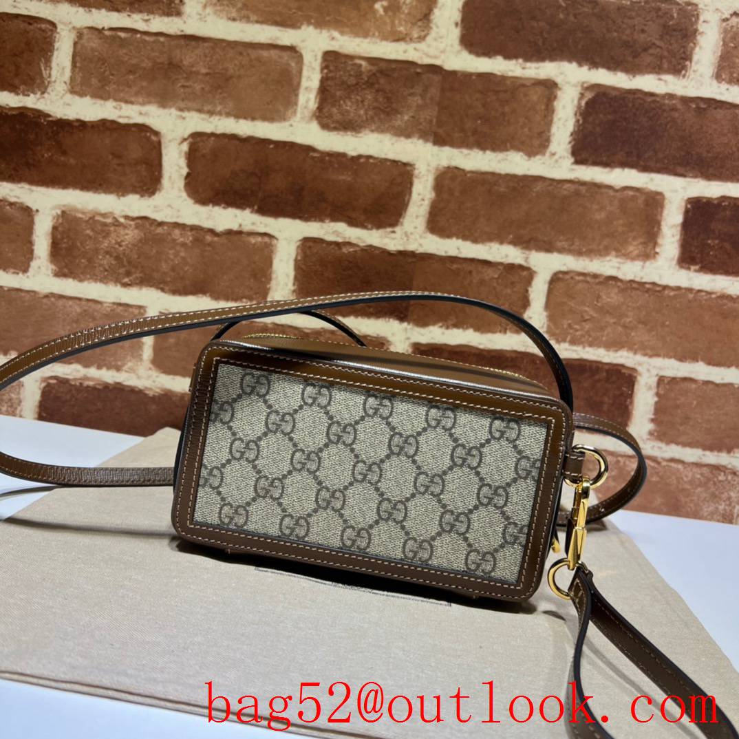 Gucci GG Men Retro Mini Canvas v brown leather Shoulder Bag purse