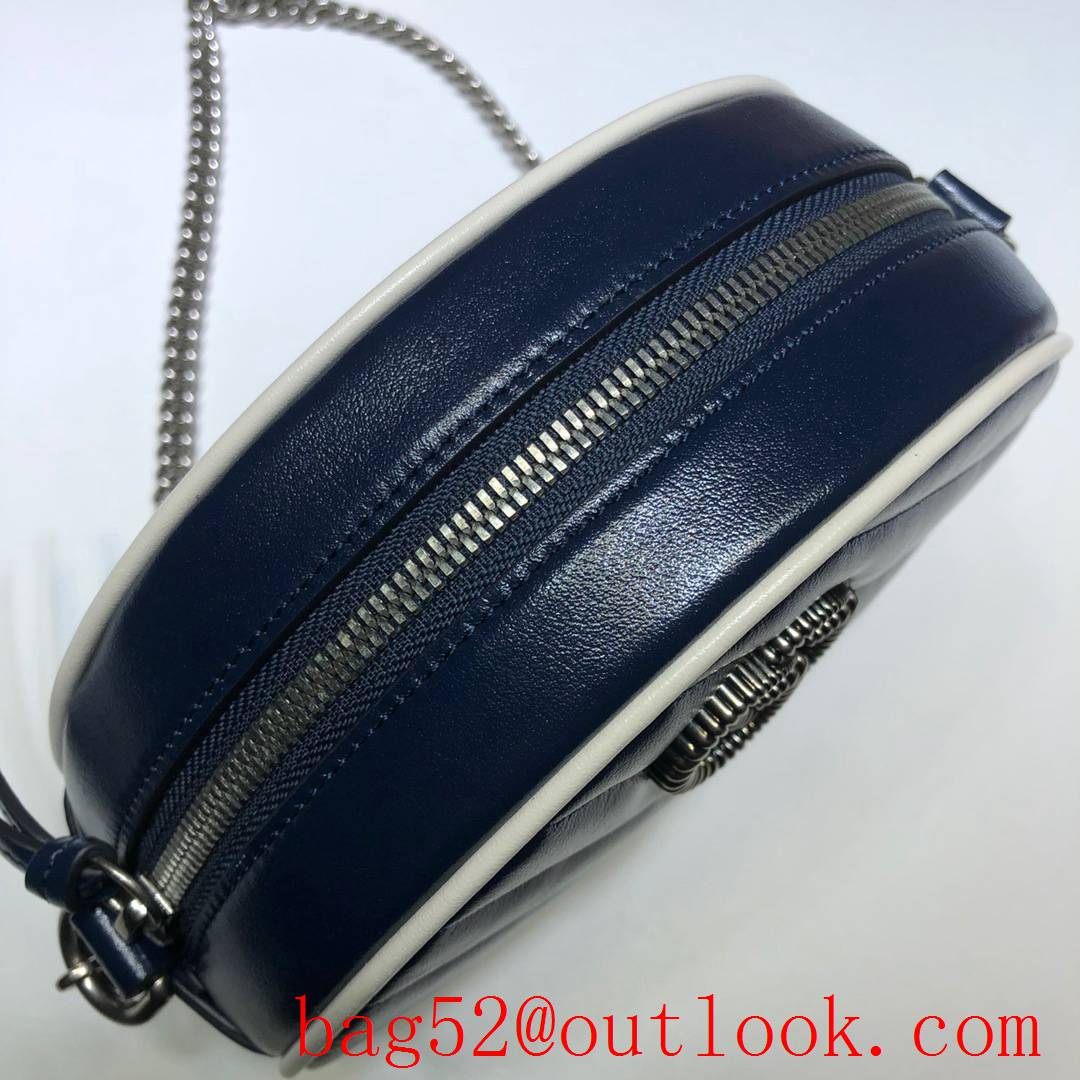 Gucci Marmont mini small GG Round navy Leather Shoulder chain Bag