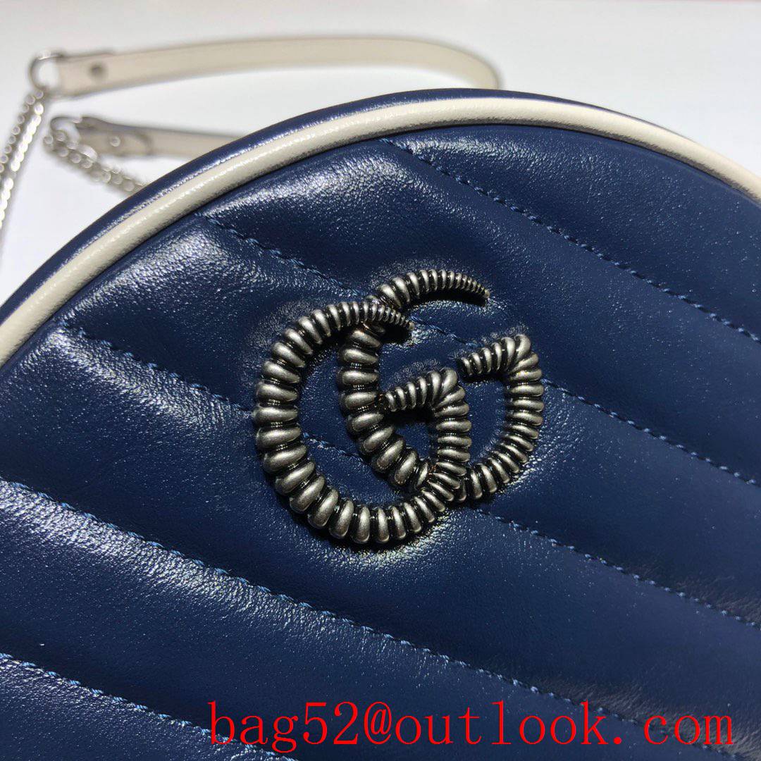 Gucci Marmont mini small GG Round navy Leather Shoulder chain Bag