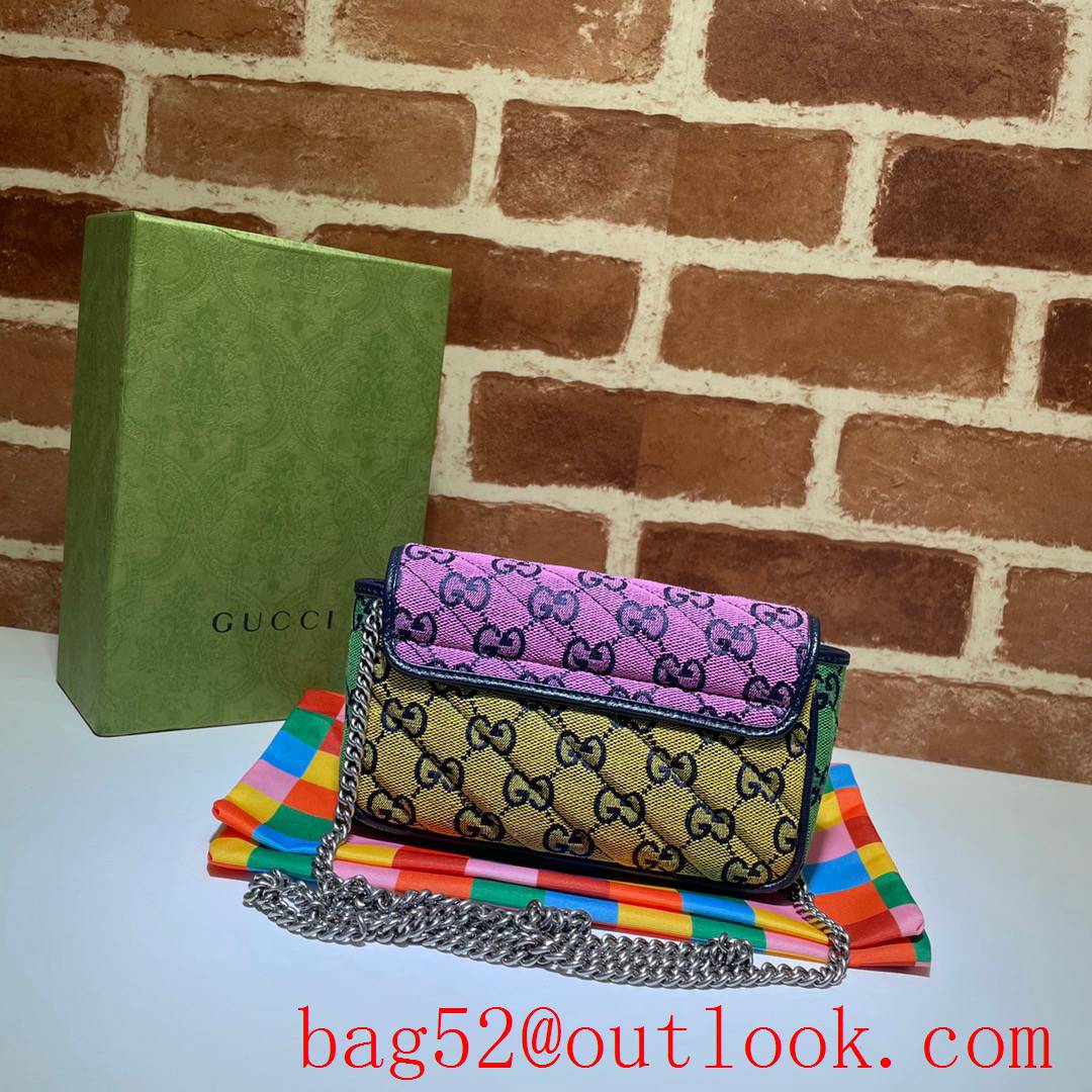 Gucci GG Marmont chain Super Mini Canvas tri-color Shoulder Bag purse