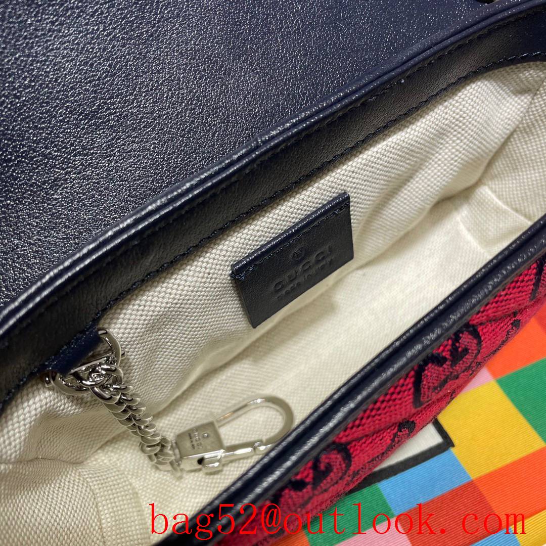 Gucci GG Marmont chain Super Mini Canvas tri-color Shoulder Bag purse