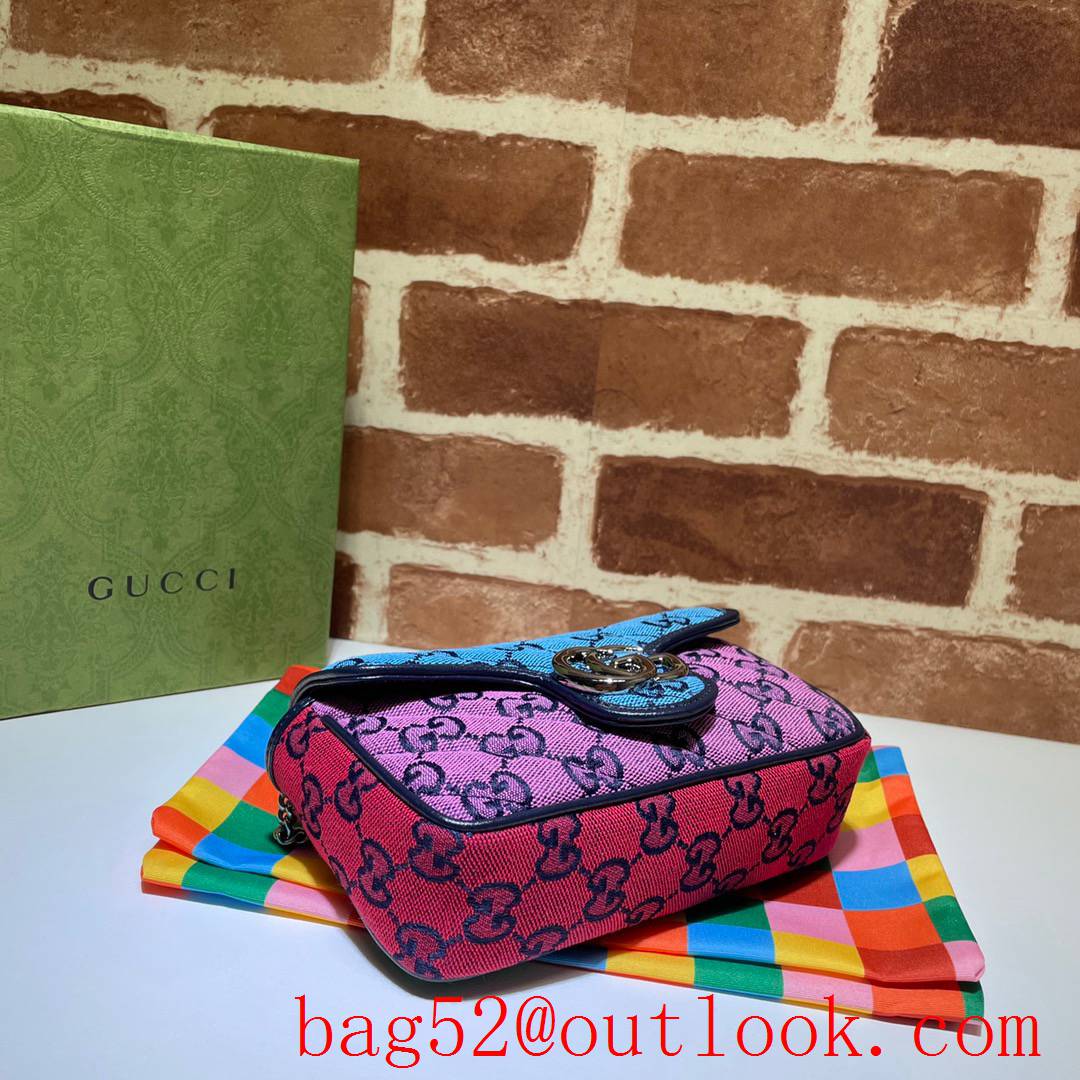 Gucci GG Marmont chain Super Mini Canvas blue tri-color Shoulder Bag purse