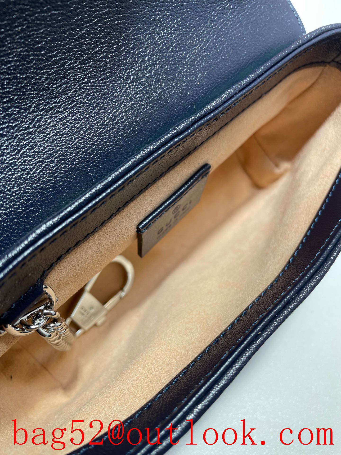 Gucci GG Marmont chain Super Mini Canvas blue tri-color Shoulder Bag purse