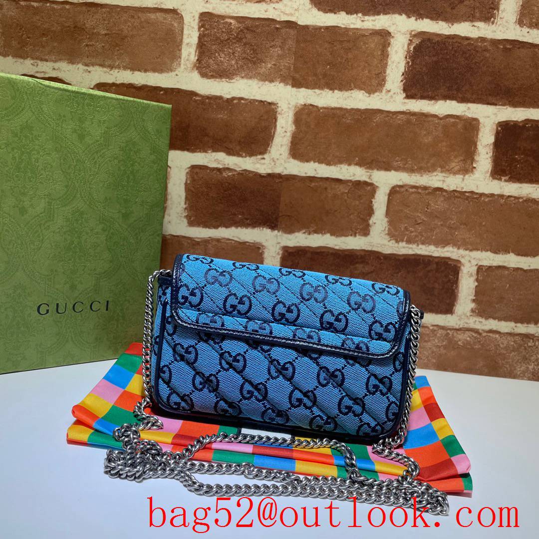 Gucci GG Marmont chain Super Mini Canvas blue Shoulder Bag purse