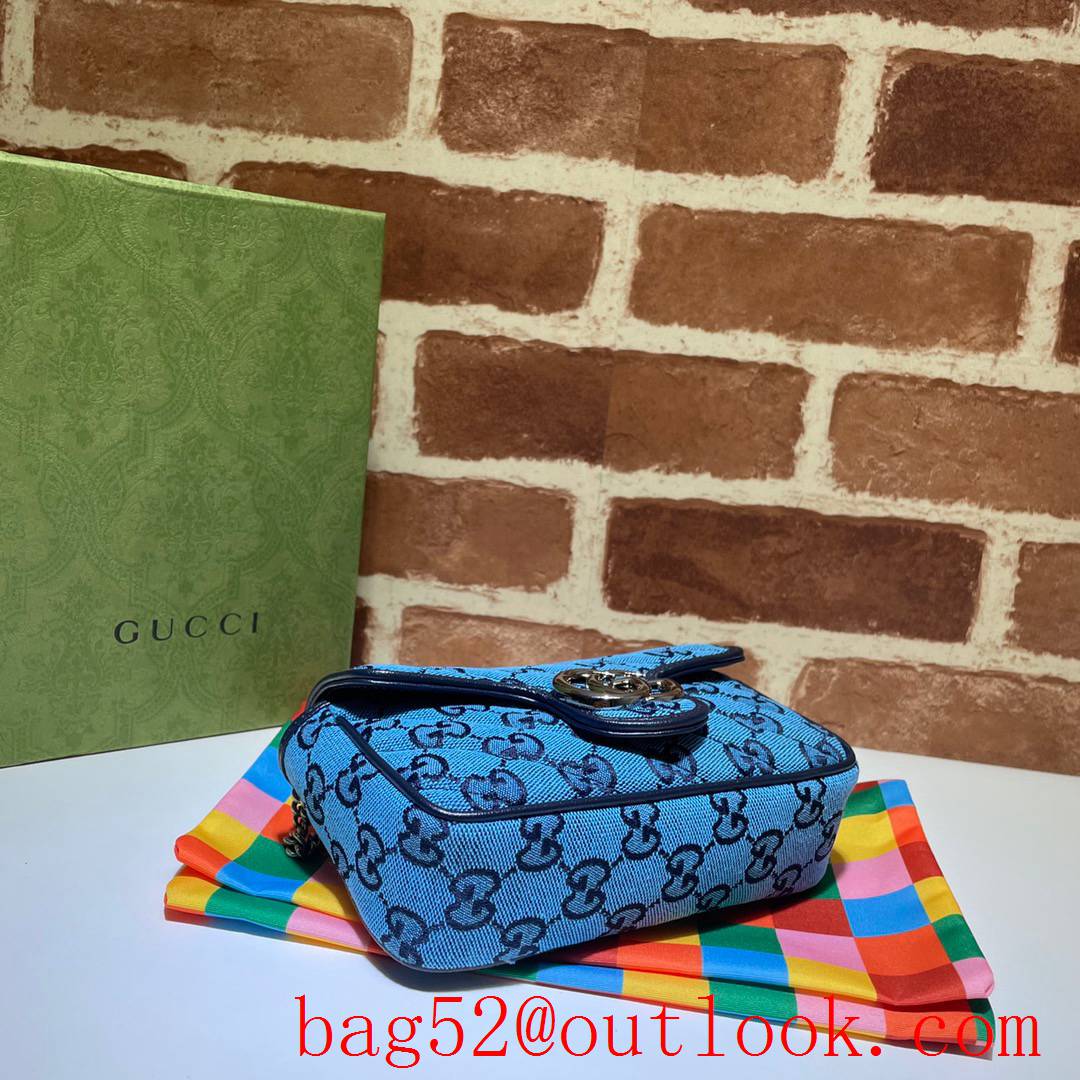 Gucci GG Marmont chain Super Mini Canvas blue Shoulder Bag purse