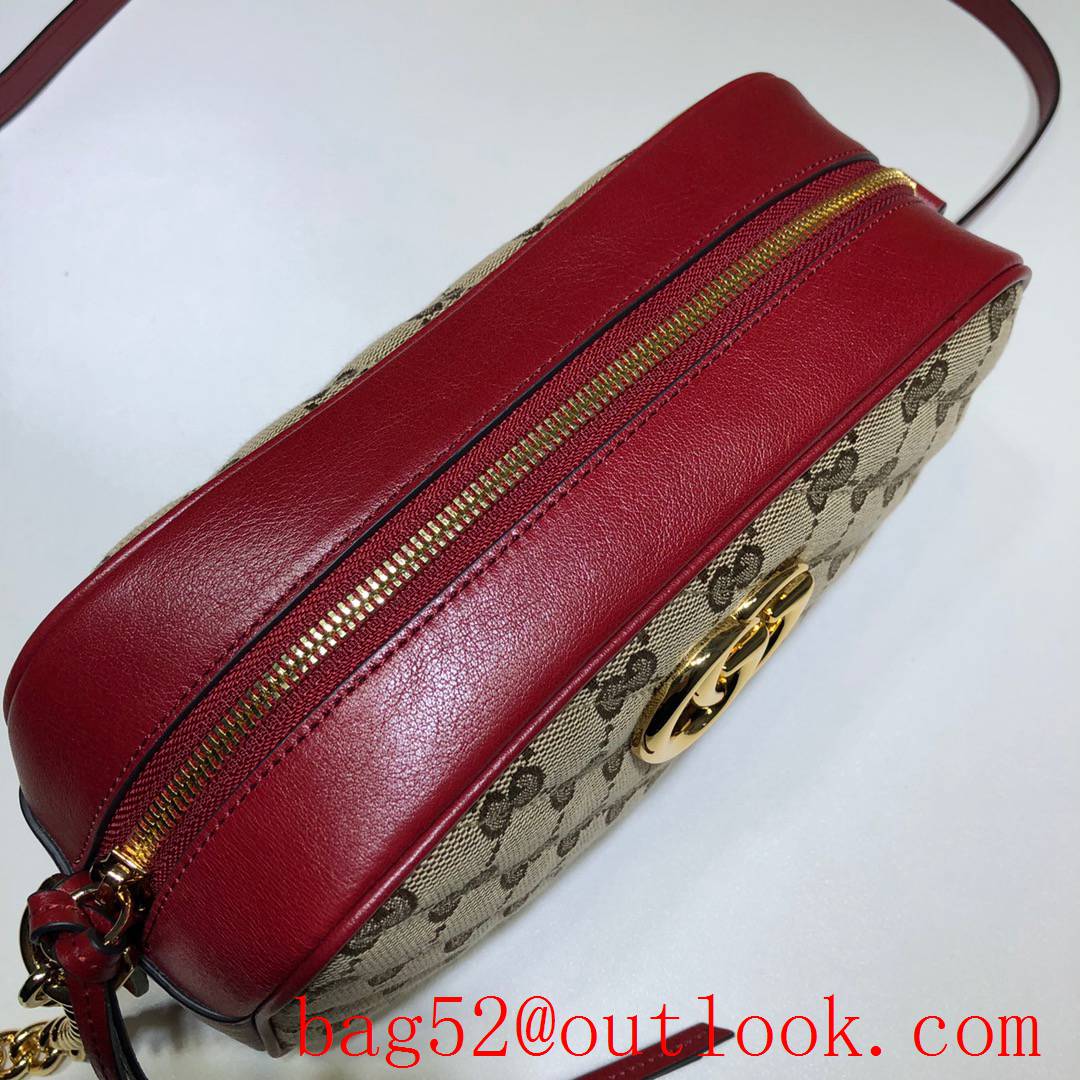 Gucci GG Marmont wine calfskin-trimmed Canvas chain zipper Shoulder Bag purse