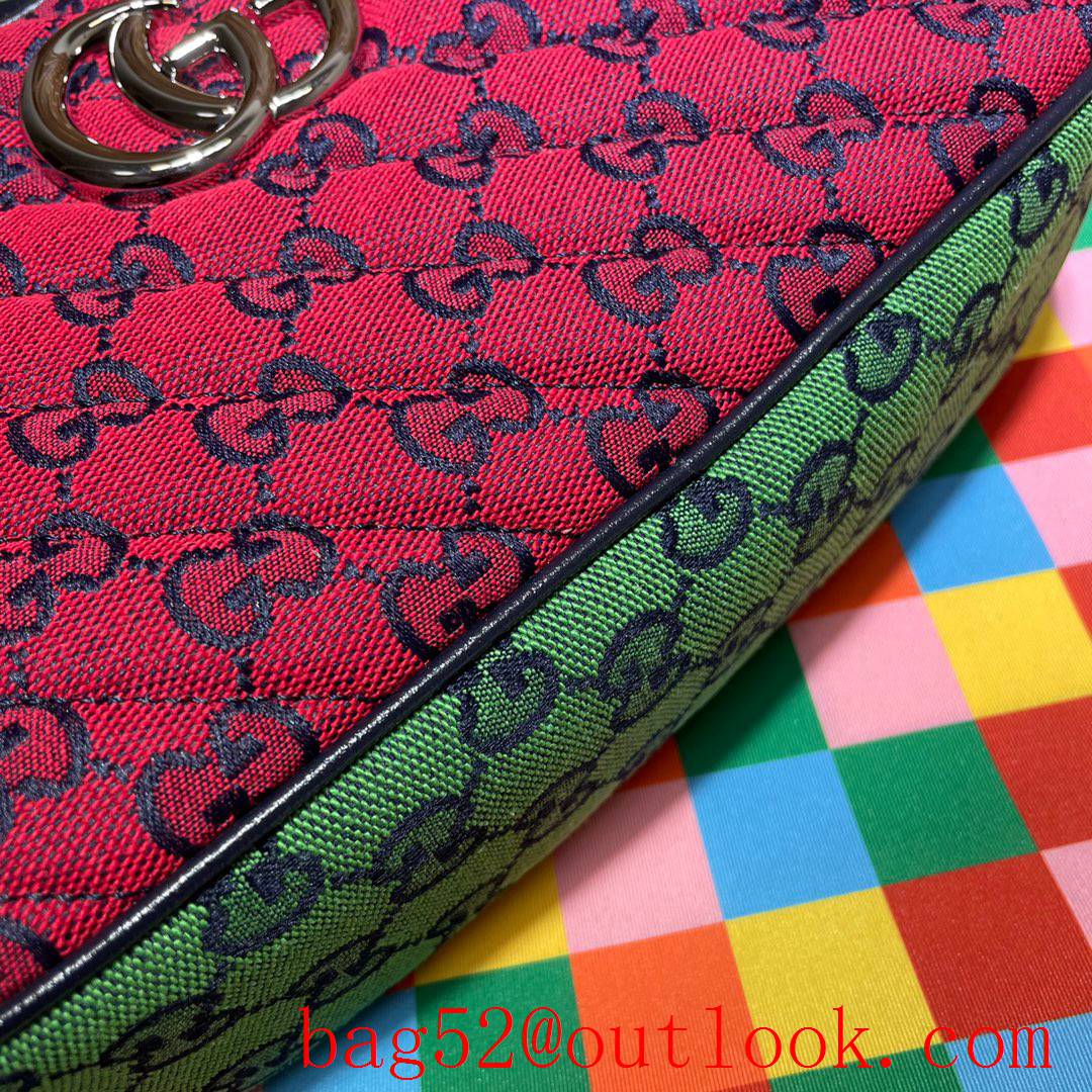 Gucci GG Marmont red tri-color Canvas chain zipper Shoulder Bag purse
