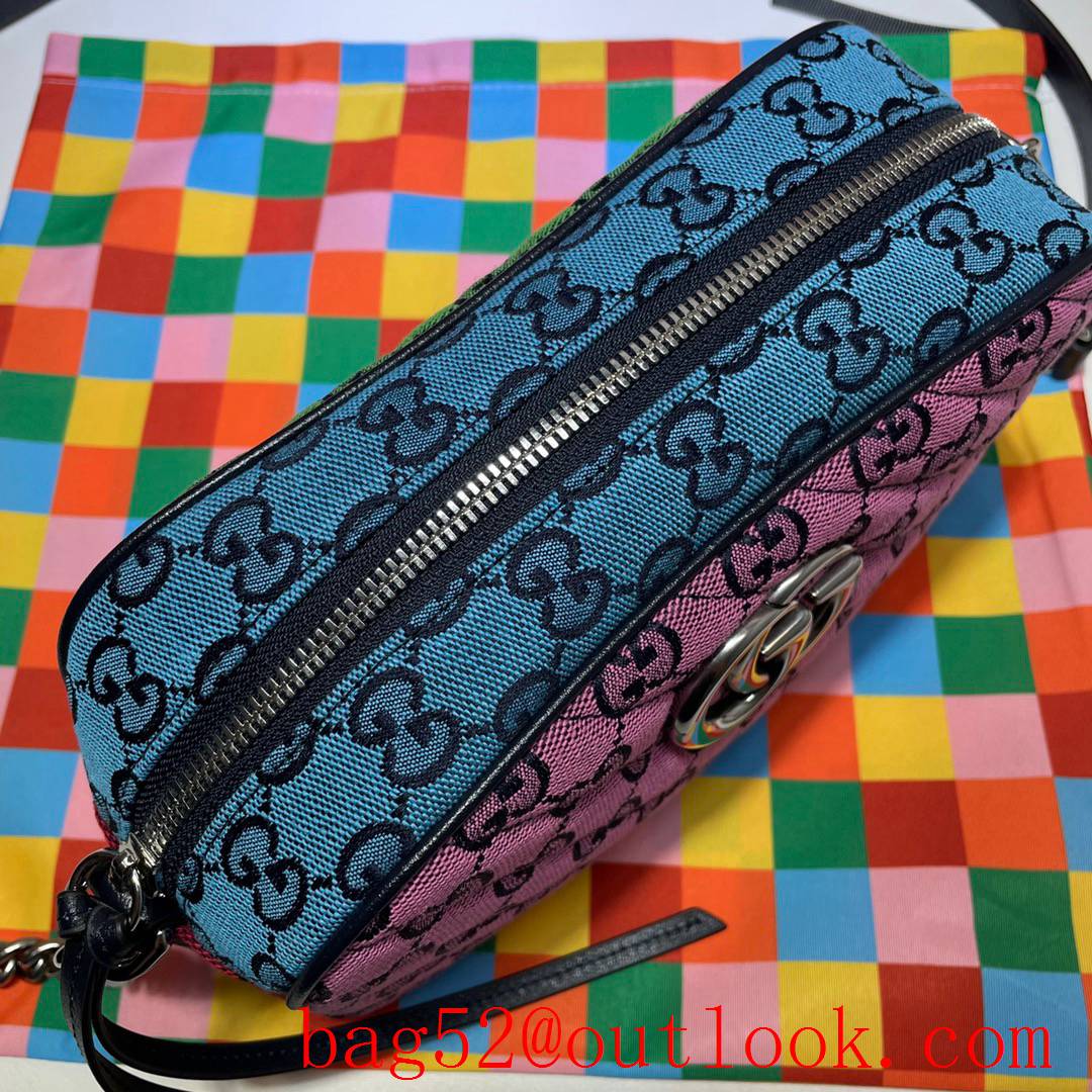 Gucci GG Marmont pink tri-color Canvas chain zipper Shoulder Bag purse