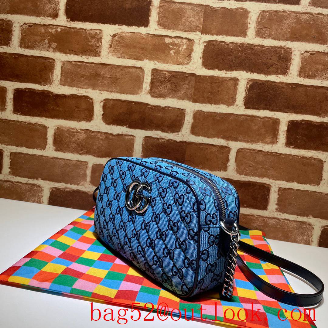 Gucci GG Marmont blue small Canvas chain Shoulder Bag purse