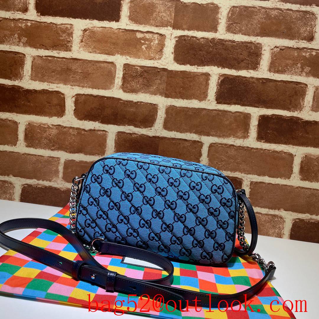 Gucci GG Marmont blue small Canvas chain Shoulder Bag purse