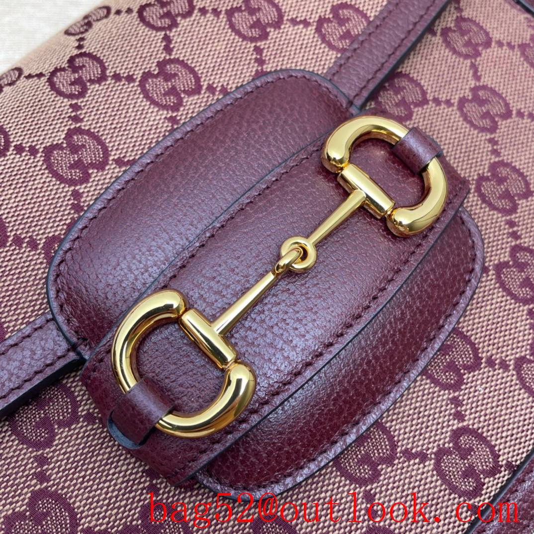 Gucci 1955 Horsebit wine calfskin trimmed Canvas Shoulder Bag purse