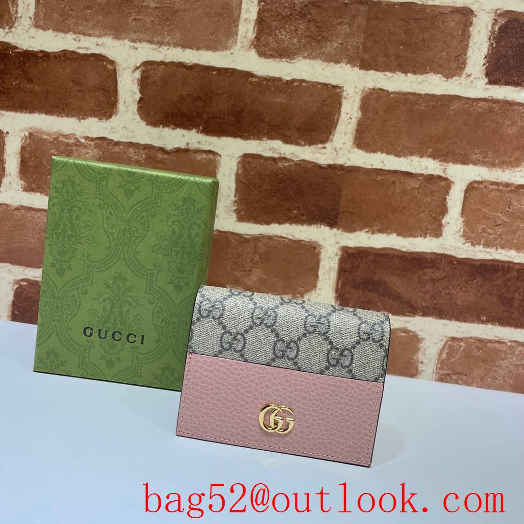 Gucci GG Marmont small pink calfskin v Canvas Card Holder Purse wallet