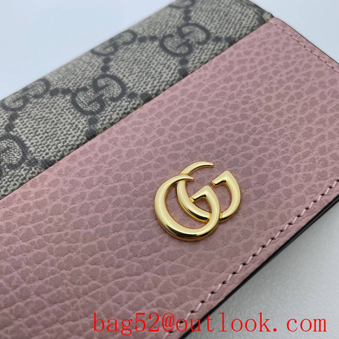 Gucci GG Marmont small pink calfskin v Canvas Card Holder Purse wallet