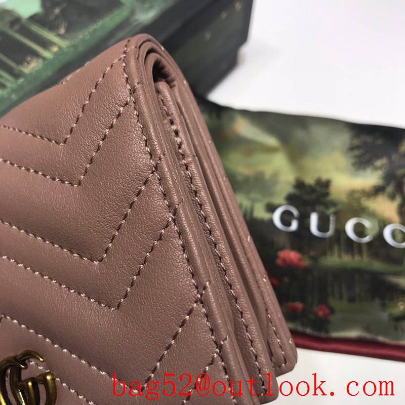 Gucci GG Marmont small nude Quilted calfskin Purse Card Holder Wallet