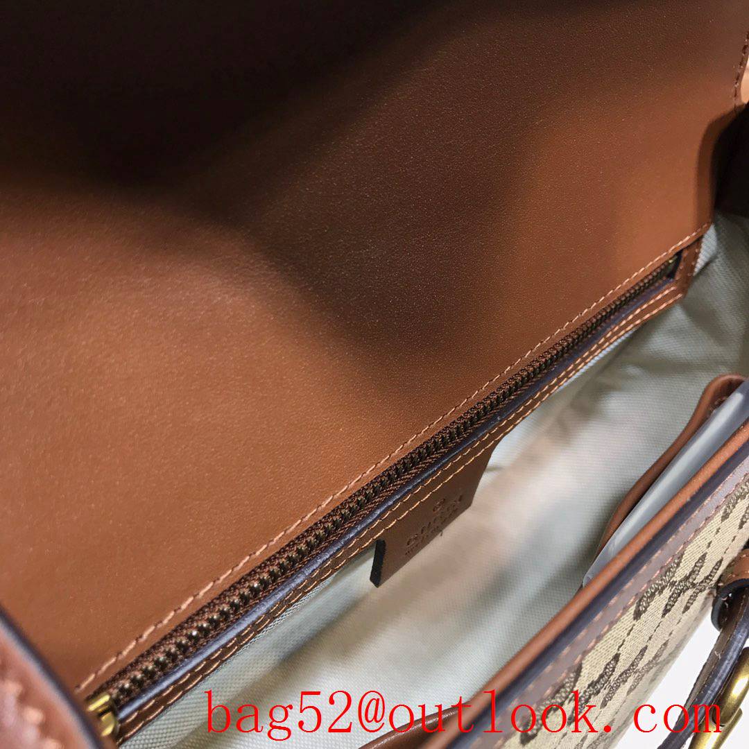 Gucci Lady Web brown calfskin trimmed v Canvas Shoulder Bag