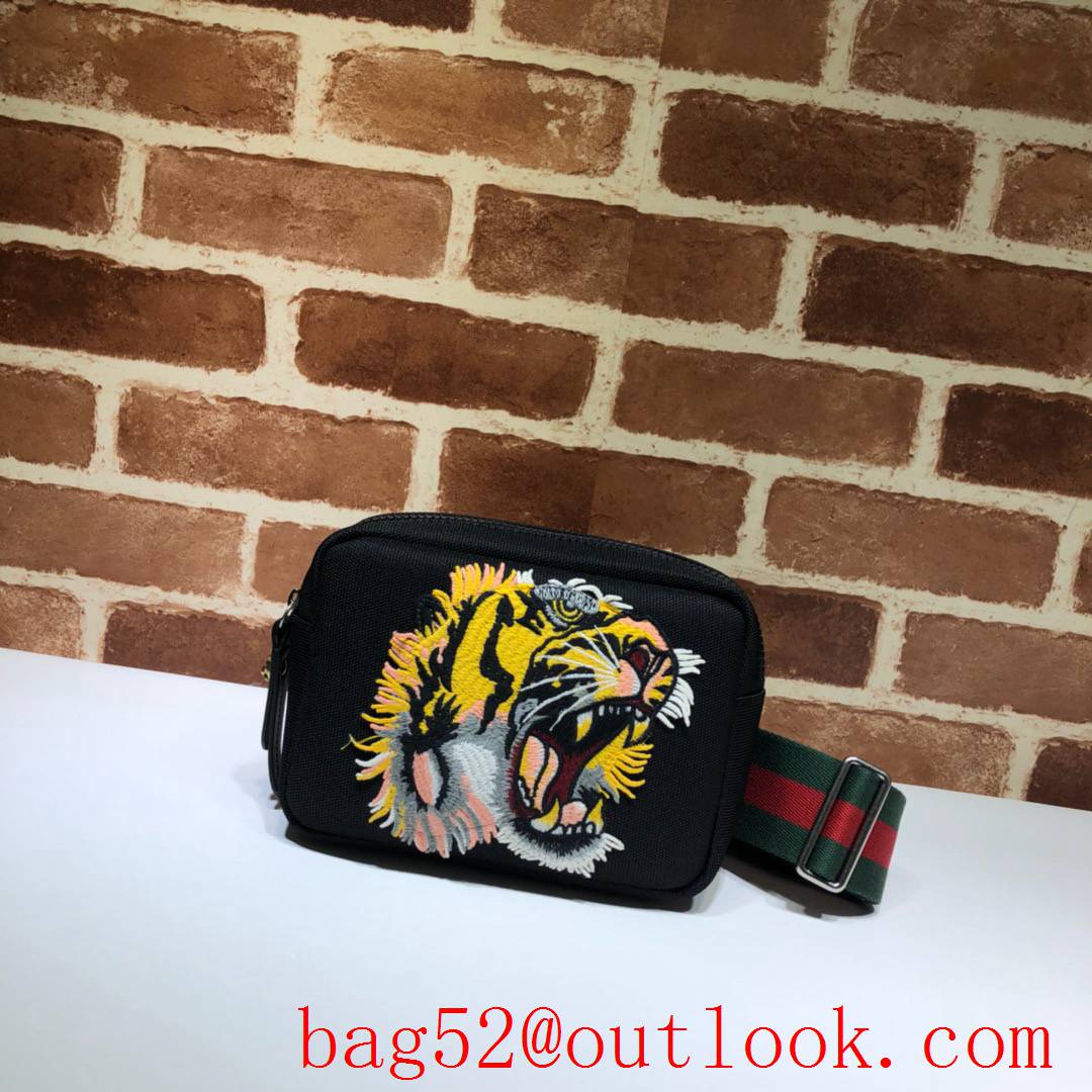 Gucci Men small Canvas v Tiger Head black Belt Bag