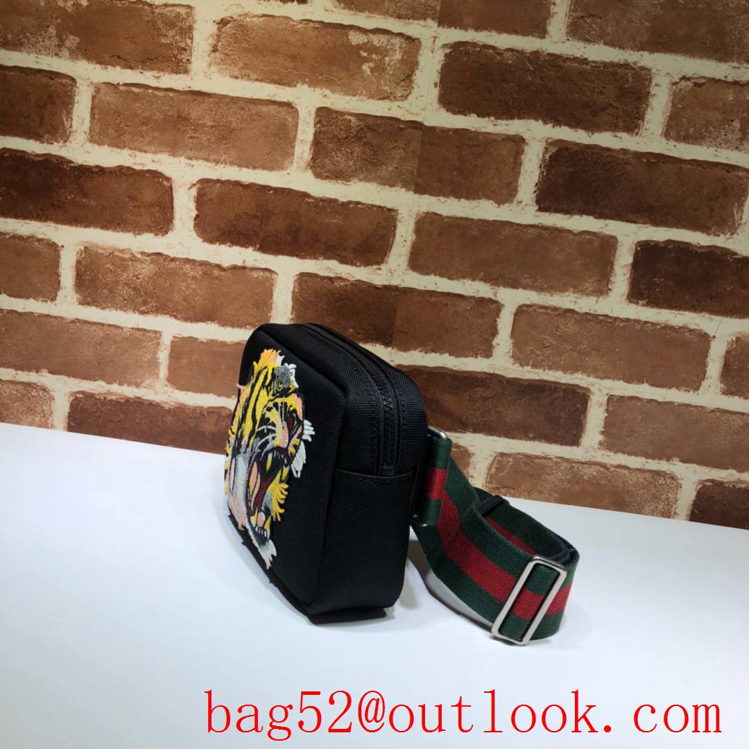 Gucci Men small Canvas v Tiger Head black Belt Bag