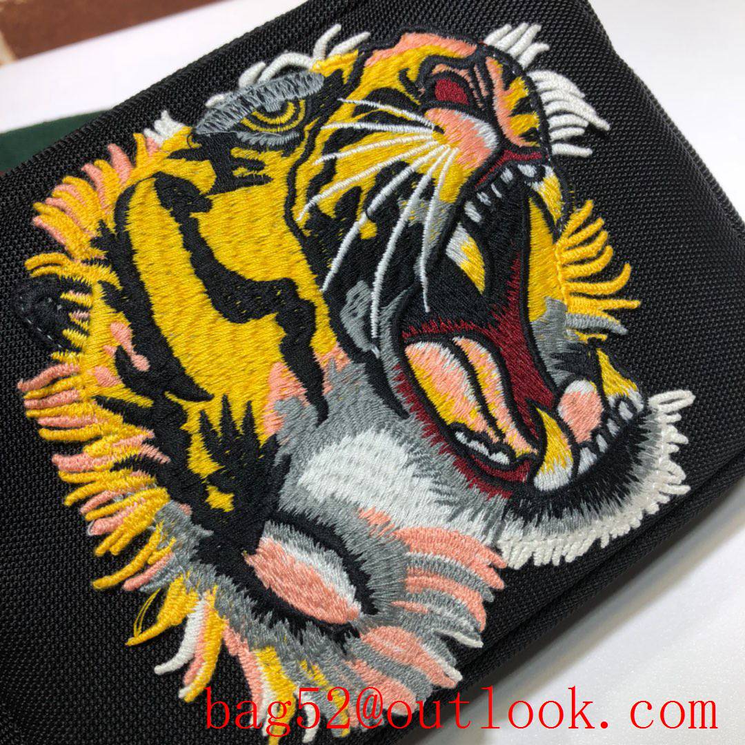 Gucci Men small Canvas v Tiger Head black Belt Bag